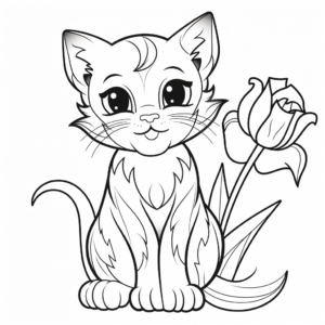 Printable Scottish Fold and Daffodil Coloring Pages 2