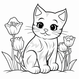 Printable Scottish Fold and Daffodil Coloring Pages 3