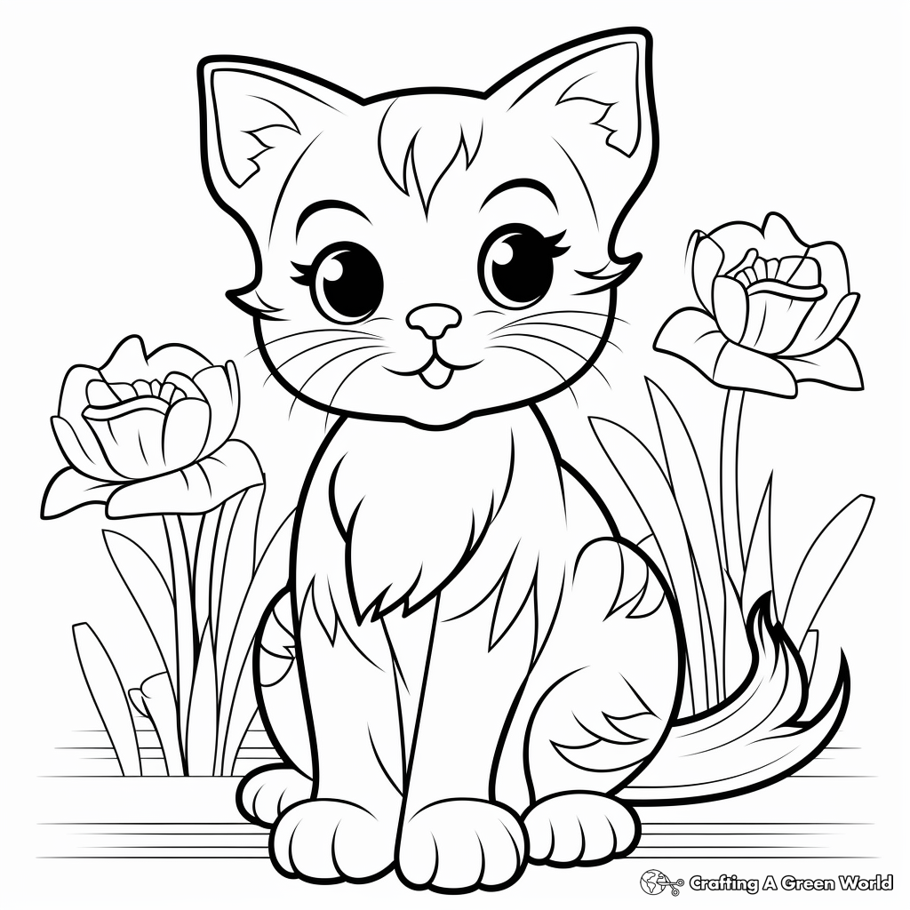 Printable Scottish Fold and Daffodil Coloring Pages 4