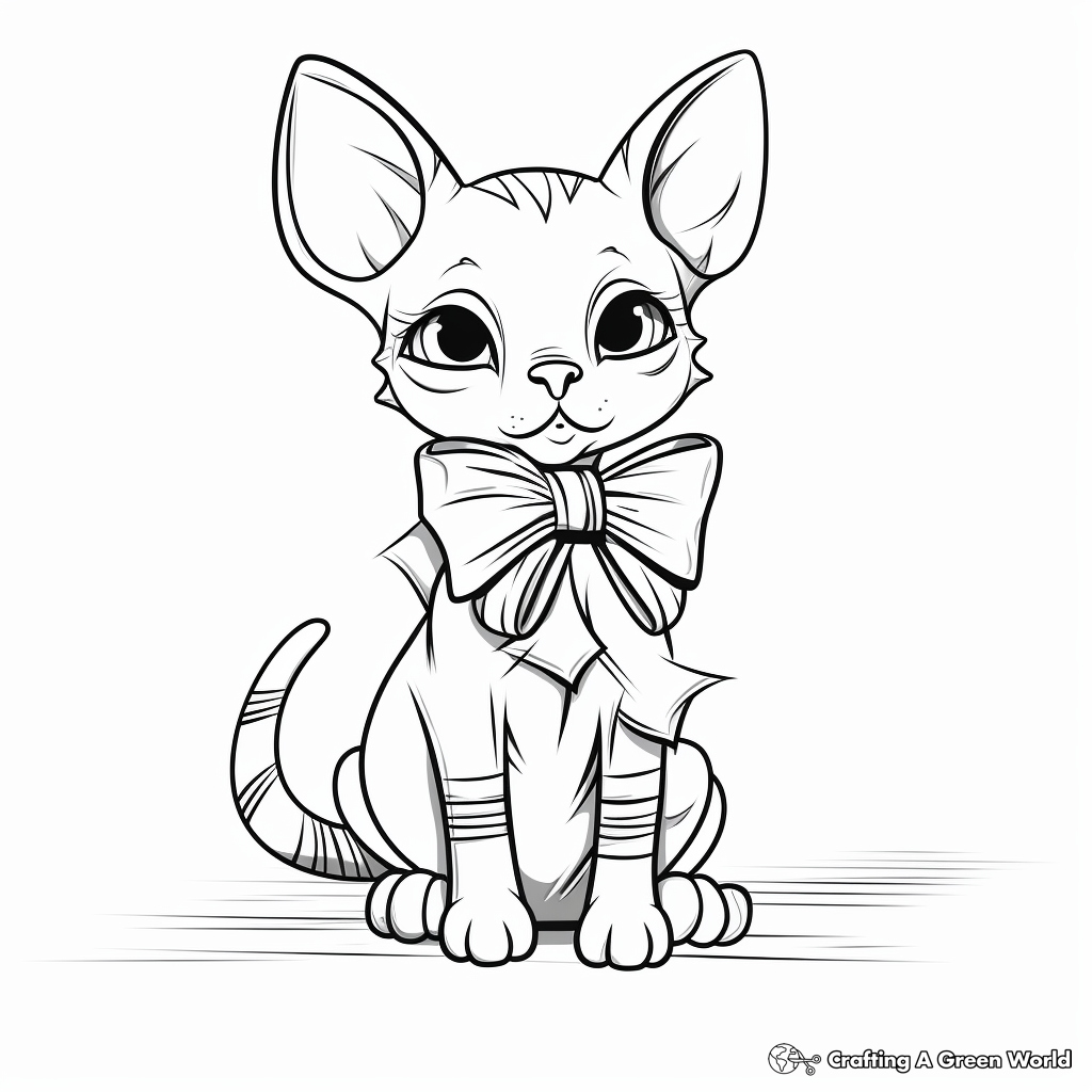 Printable Sphynx Cat with Bow Coloring Sheets 1