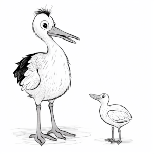 Printable Stork and Newborn Baby Coloring Pages 2