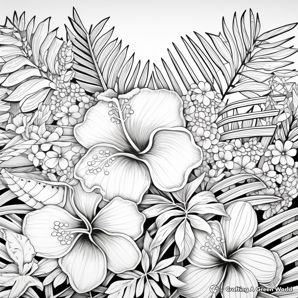 Printable Tropical Floral Coloring Pages for Artists 1