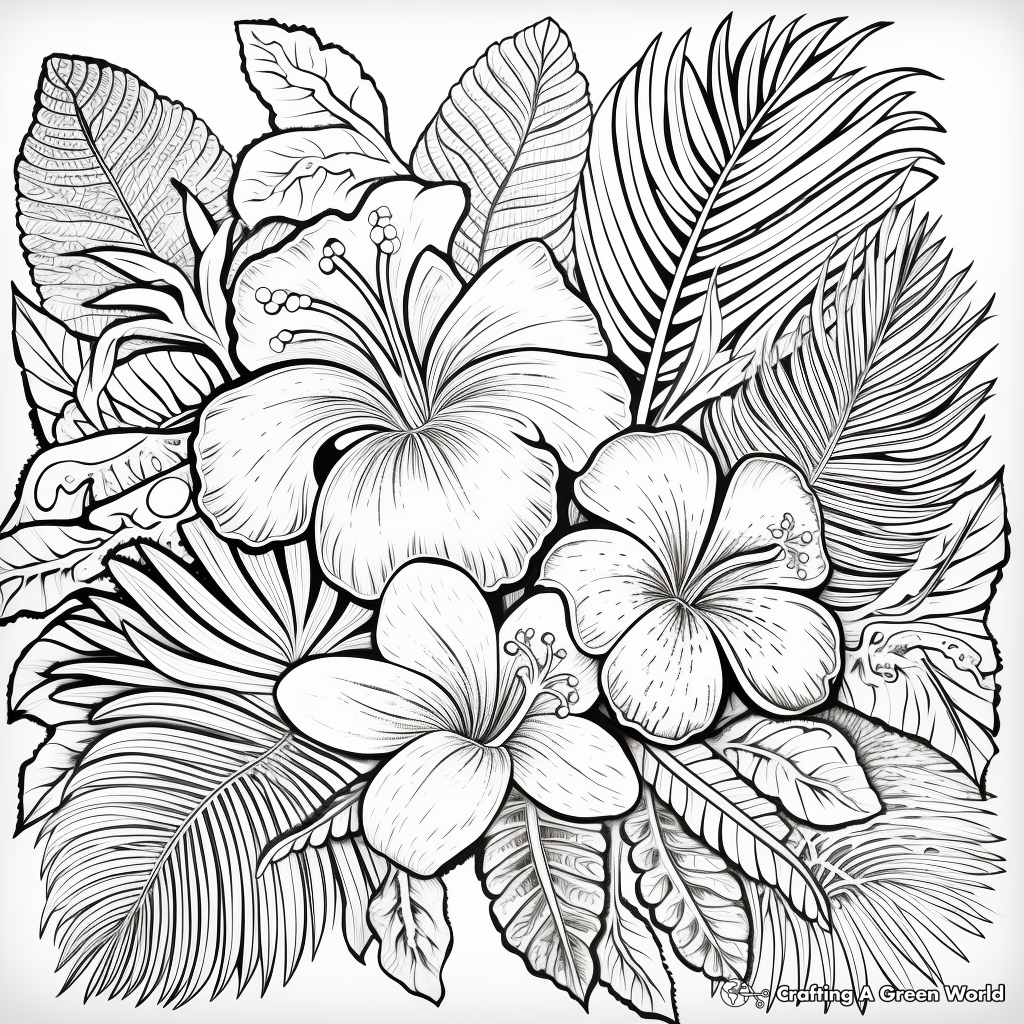 Printable Tropical Floral Coloring Pages for Artists 2