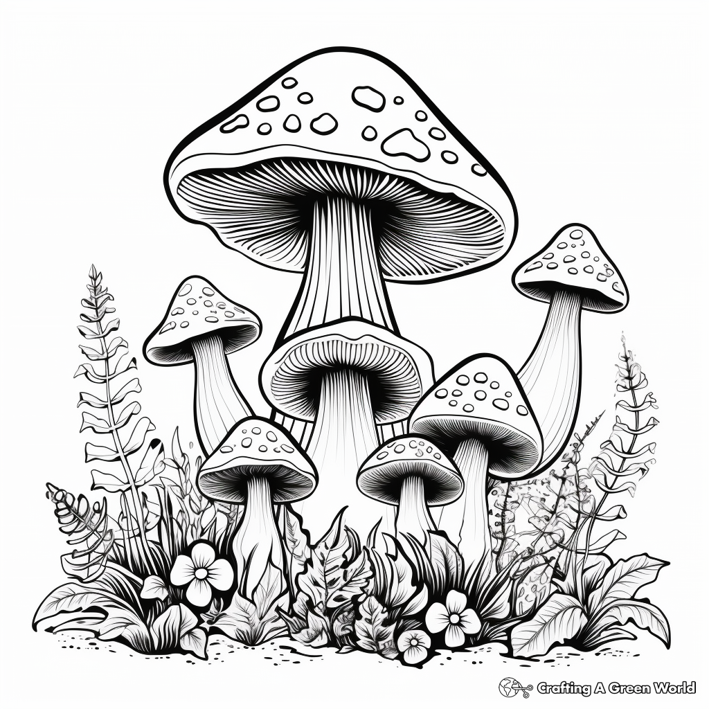 Psychedelic Mushroom Coloring Pages for Adults 1