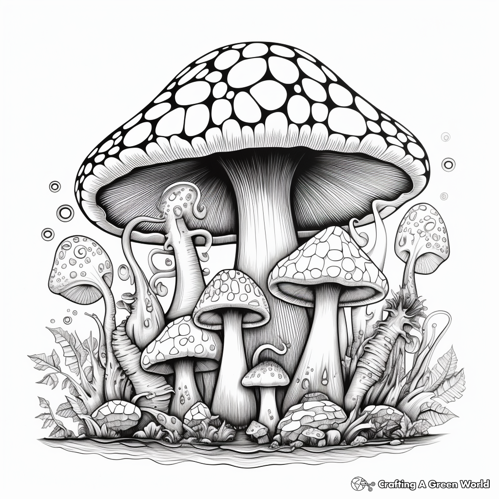 Psychedelic Mushroom Coloring Pages for Adults 2