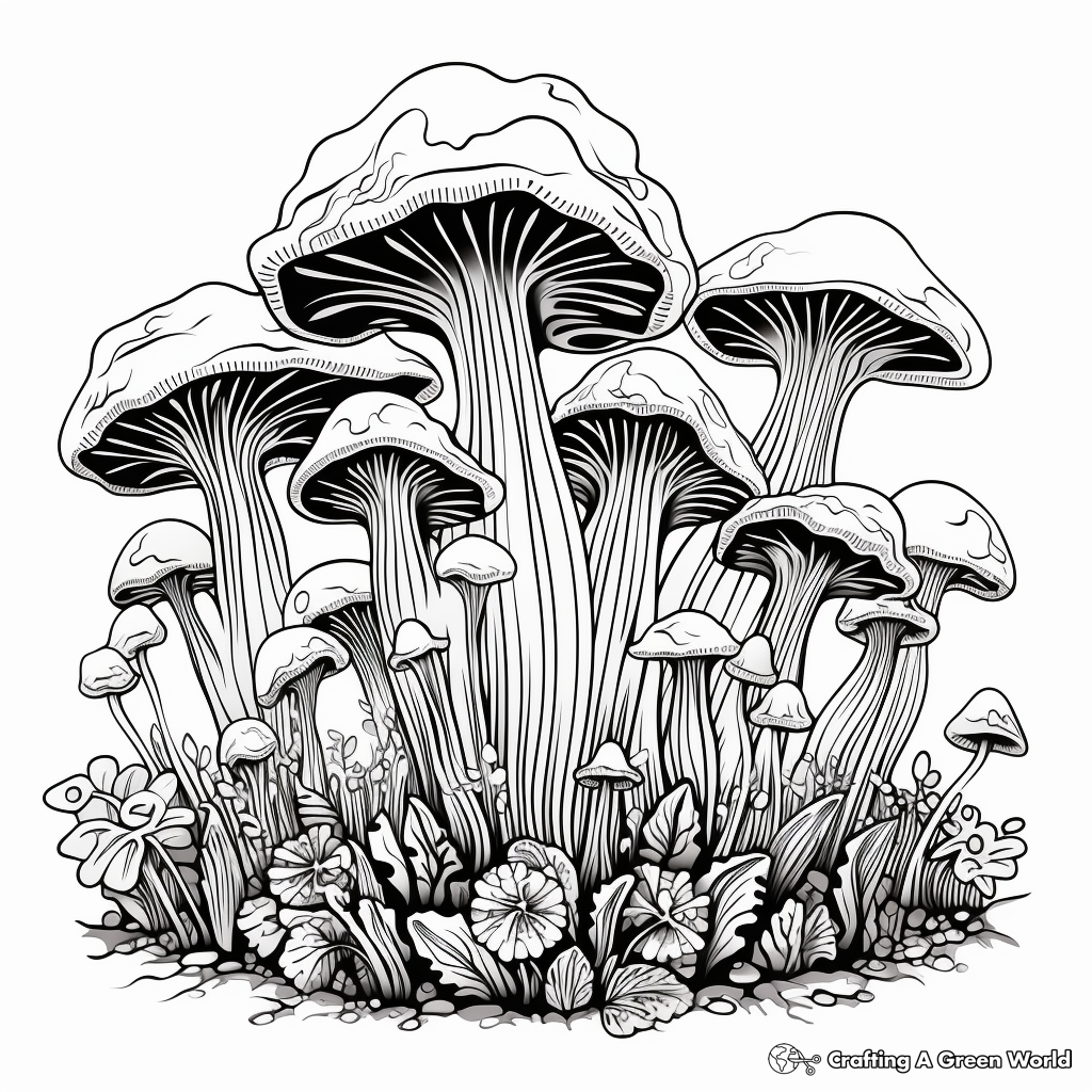 Psychedelic Psilocybe Mushroom Coloring Pages 2