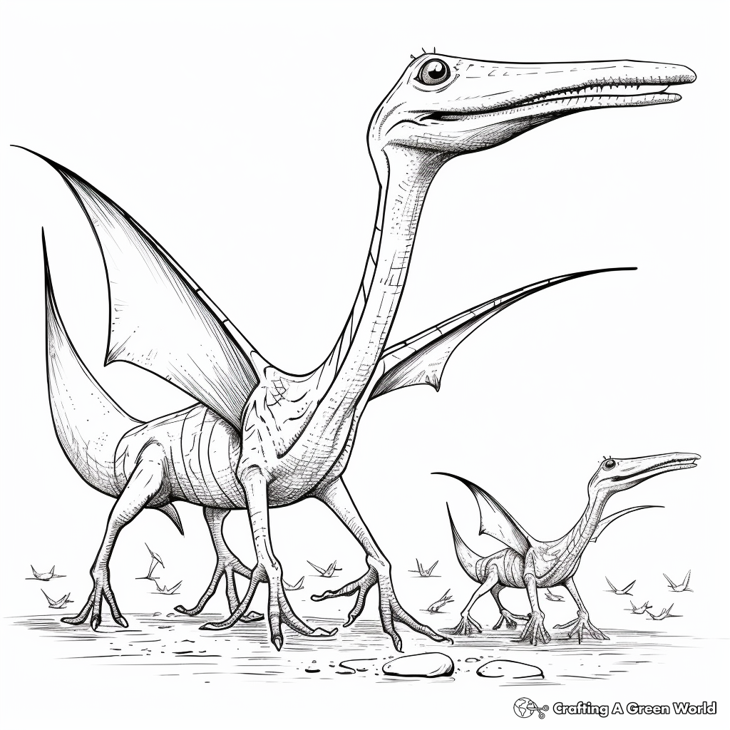 Pteranodon Family Coloring Pages: Male, Female, and Juveniles 1