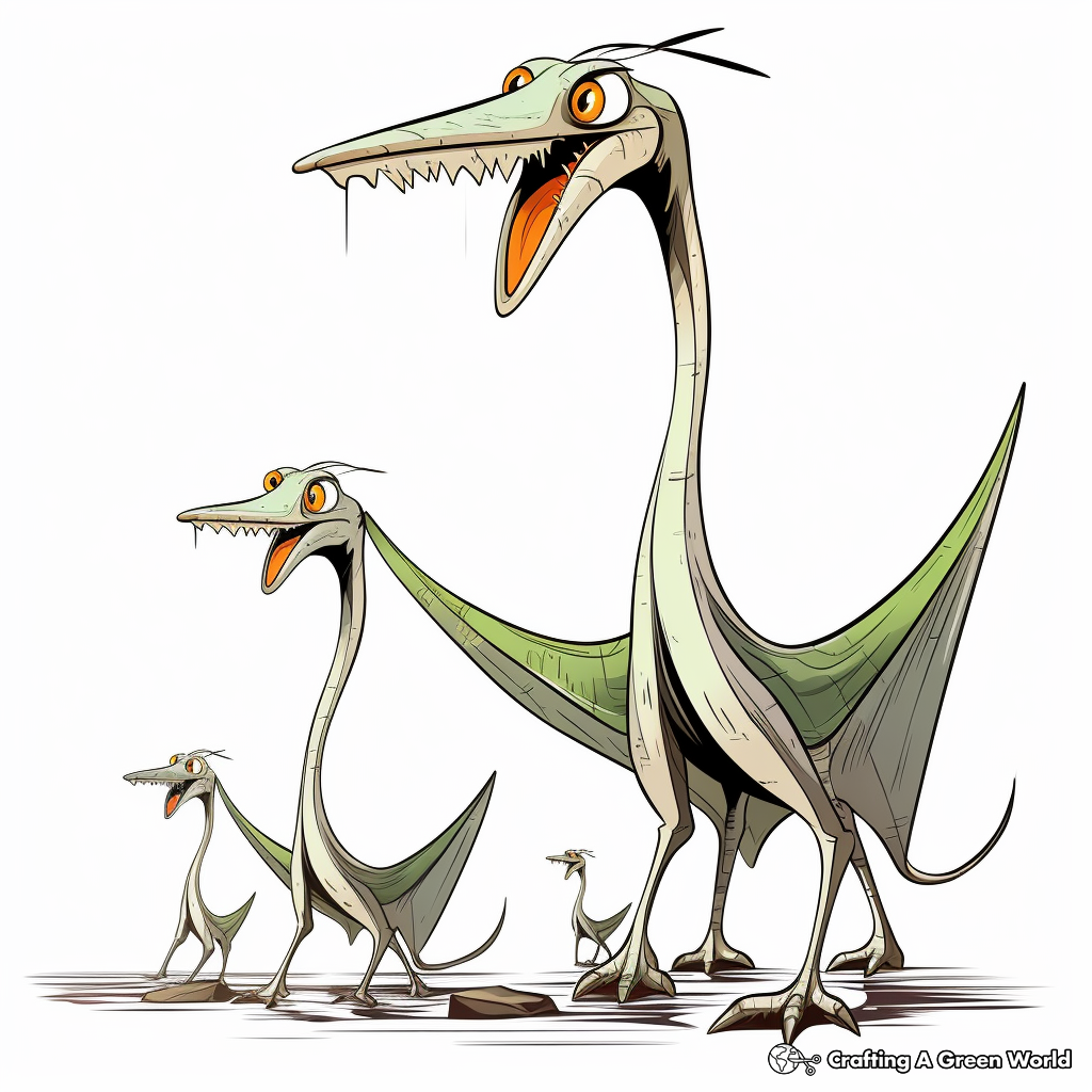 Pteranodon Family Coloring Pages: Male, Female, and Juveniles 2