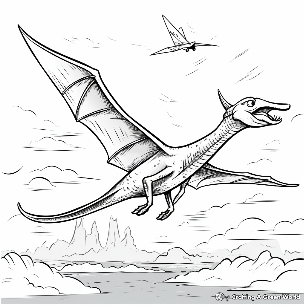 Pteranodon in Flight: Sky Scene Coloring Pages 1