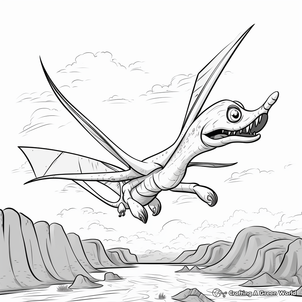 Pteranodon in Flight: Sky Scene Coloring Pages 3