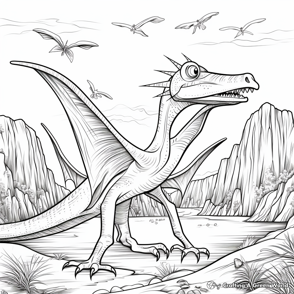Pteranodon Nesting: Landscape Coloring Pages 2