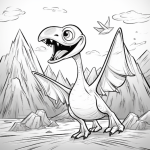 Pterodactyl and Volcano Background Coloring Pages 1