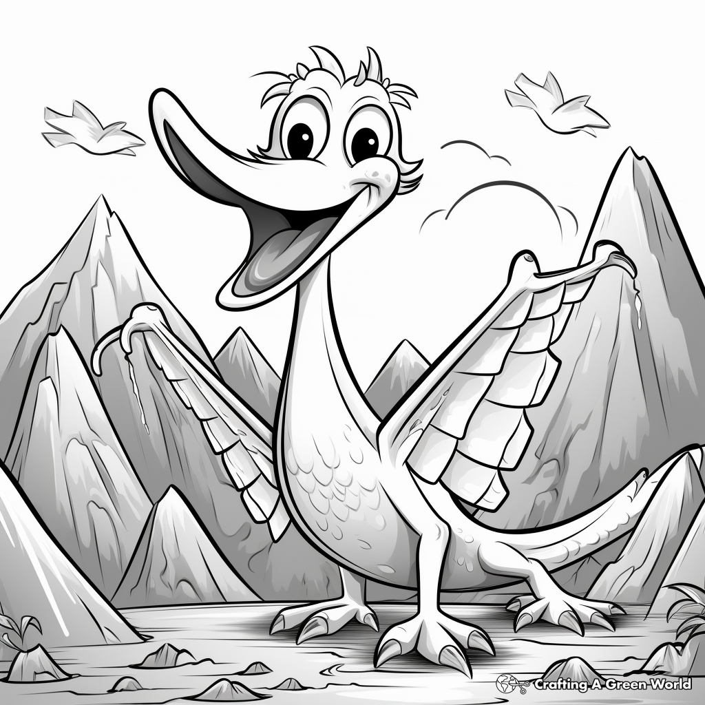 Pterodactyl and Volcano Background Coloring Pages 2