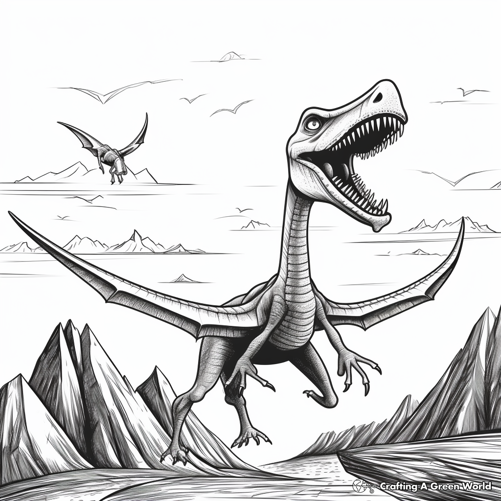 Pterodactyl and Volcano Background Coloring Pages 3