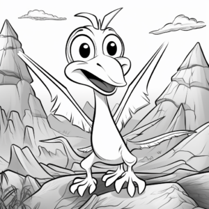 Pterodactyl and Volcano Background Coloring Pages 4