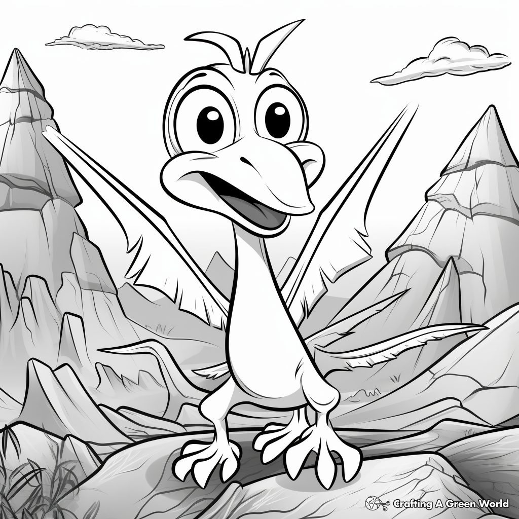 Pterodactyl and Volcano Background Coloring Pages 4