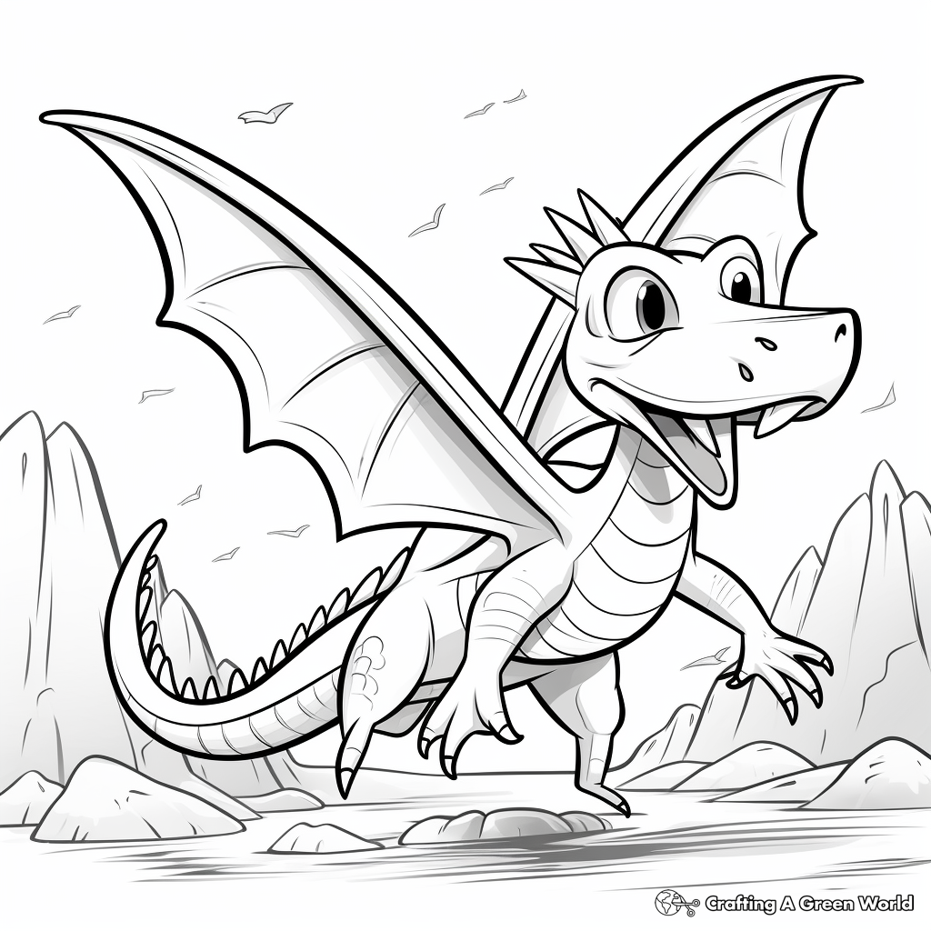 Pterodactyl Flying High Coloring Pages 1