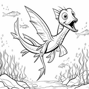 Pterodactyl Hunting for Fish Coloring Pages 3