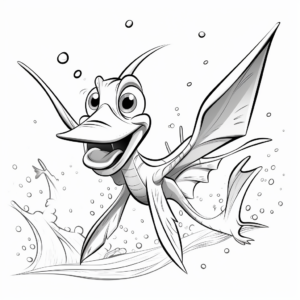 Pterodactyl Hunting for Fish Coloring Pages 4