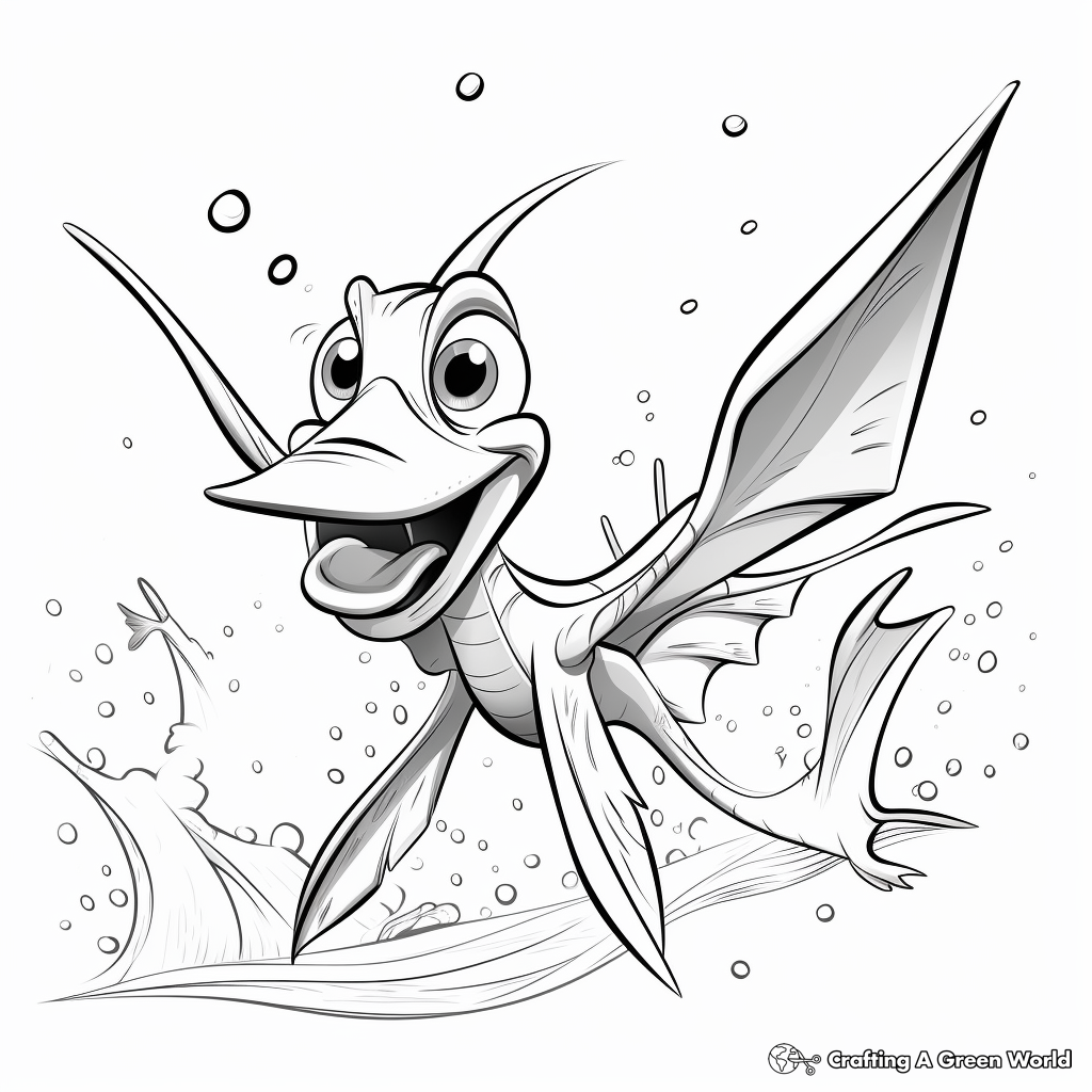 Pterodactyl Hunting for Fish Coloring Pages 4