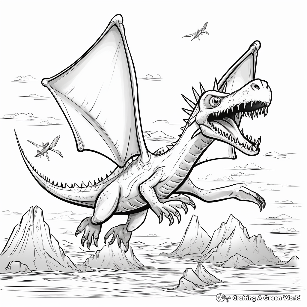 Pterodactyl Sky Battle: Dinosaur Action Coloring Pages 1
