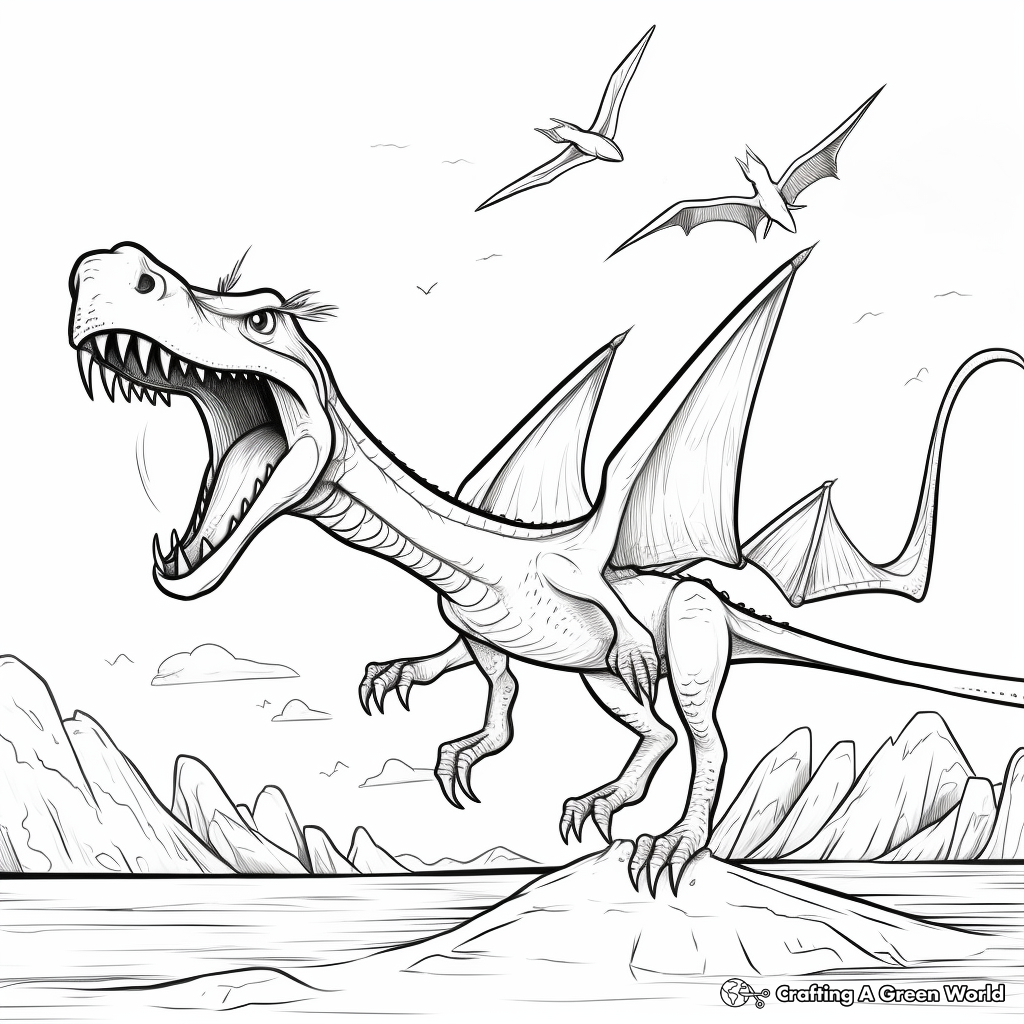 Pterodactyl Sky Battle: Dinosaur Action Coloring Pages 3