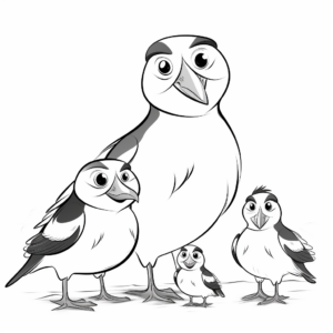 Puffin Family Coloring Pages: Male, Female, and Chick 1