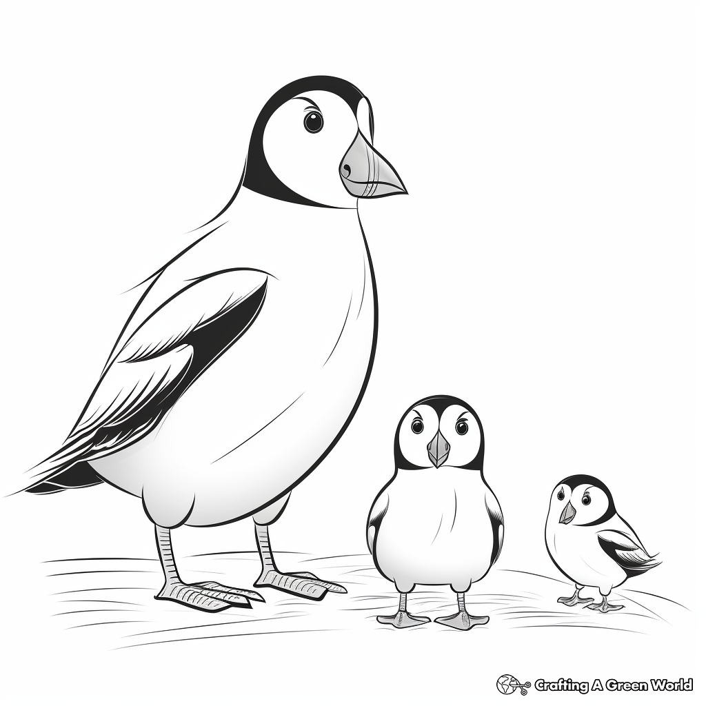 Puffin Family Coloring Pages: Male, Female, and Chick 2