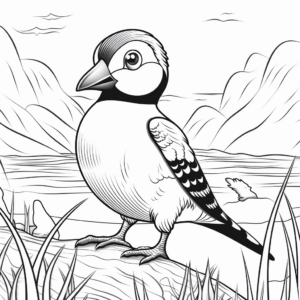 Puffin in the Wild: Seaside-Scene Coloring Pages 1