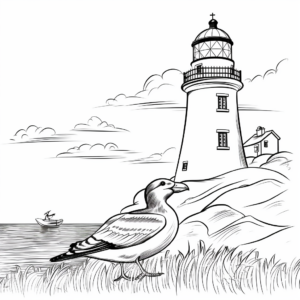 Puffins and Lighthouse Scenery Coloring Pages for Artists 1