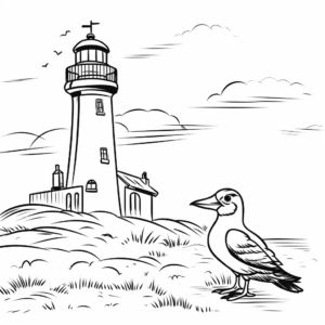 Puffins and Lighthouse Scenery Coloring Pages for Artists 3