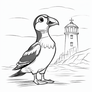 Puffins and Lighthouse Scenery Coloring Pages for Artists 4