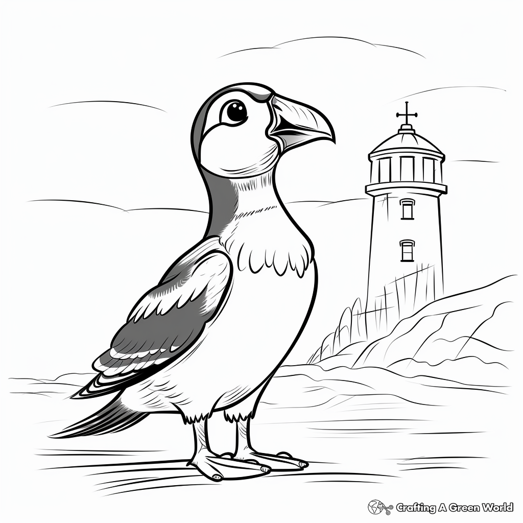 Puffins and Lighthouse Scenery Coloring Pages for Artists 4