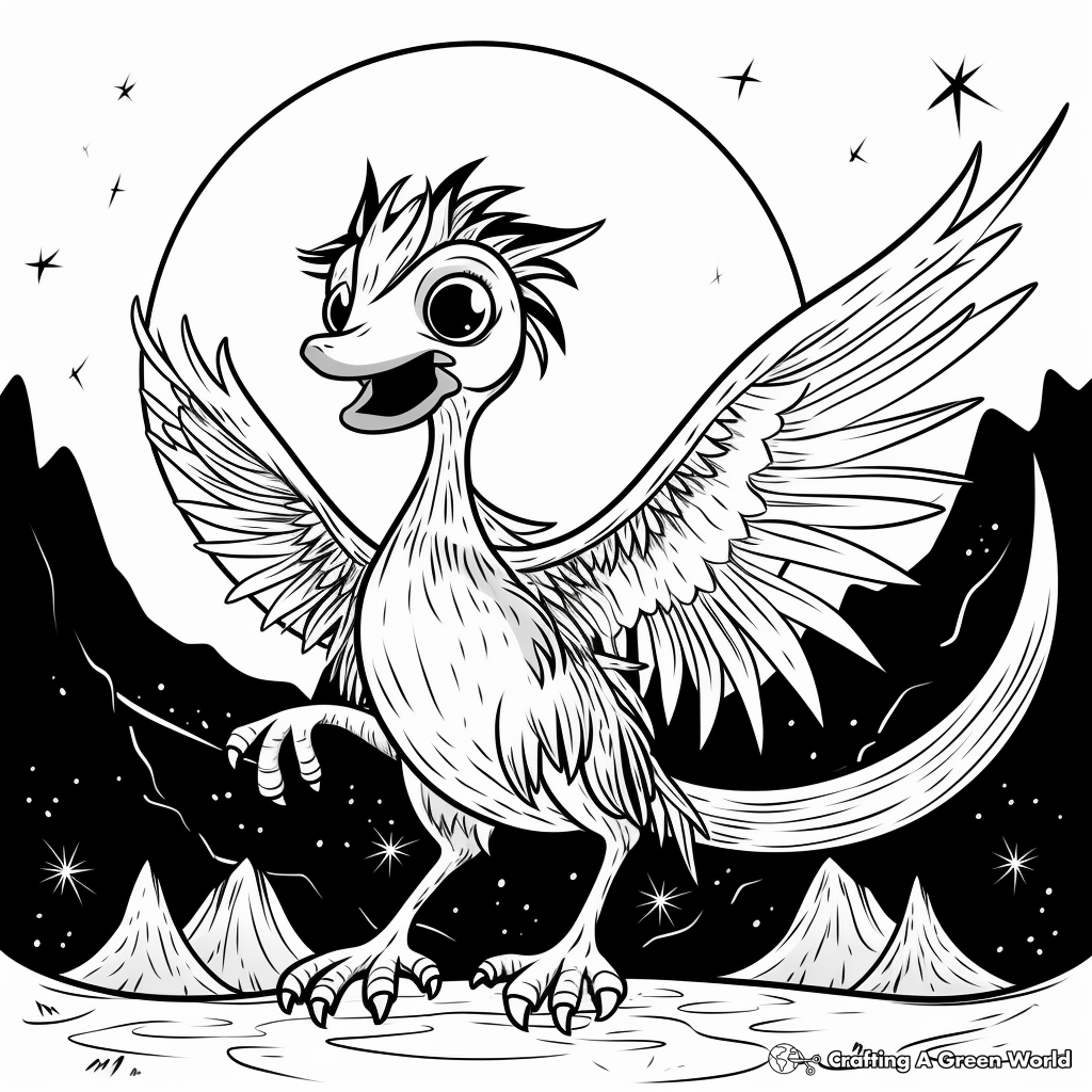 Pyroraptor Night Scene Coloring Pages 1