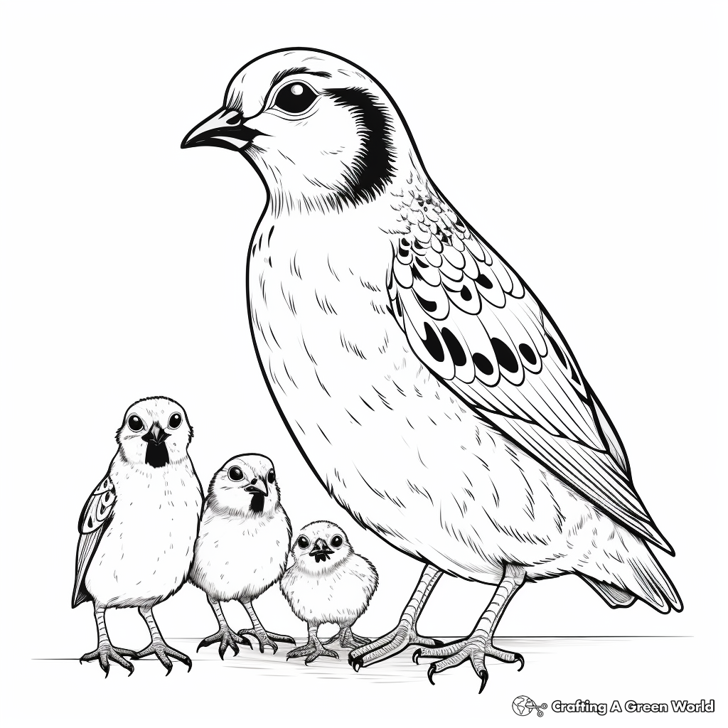 Quail Family Coloring Pages: Male, Female, and Chicks 1