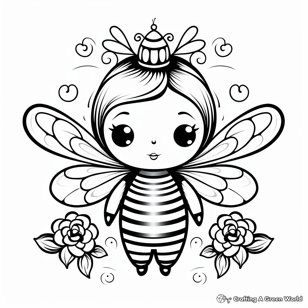 Queen Bee Amidst Flowers Coloring Pages 2