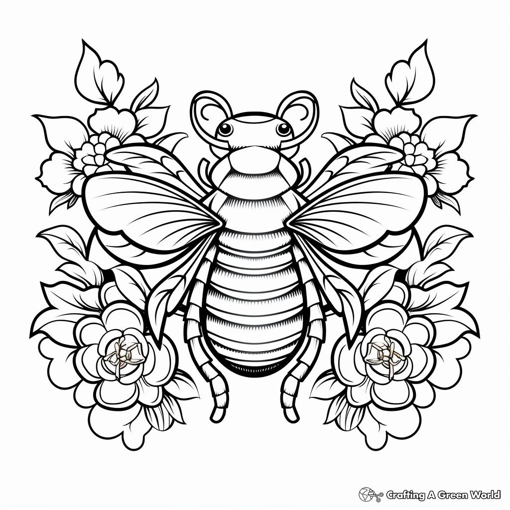 Queen Bee Amidst Flowers Coloring Pages 4