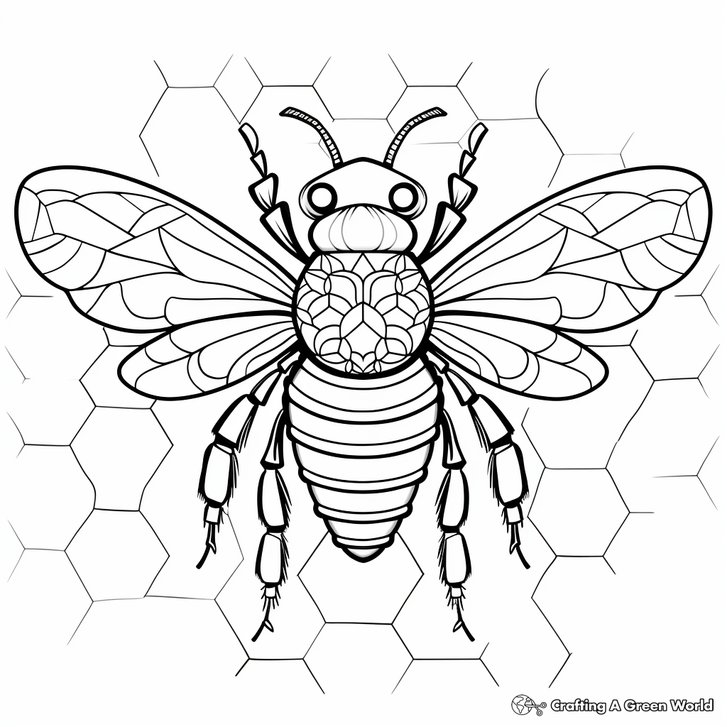 Queen Bee in a Honeycomb Coloring Pages 2