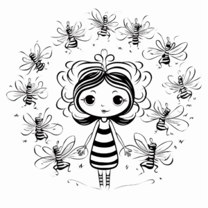 Queen Bee in a Swarm Coloring Pages 1