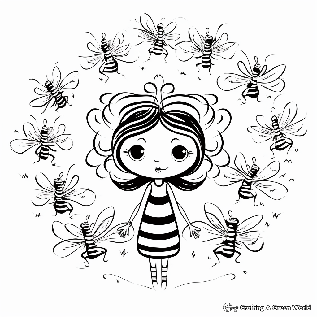 Queen Bee in a Swarm Coloring Pages 1