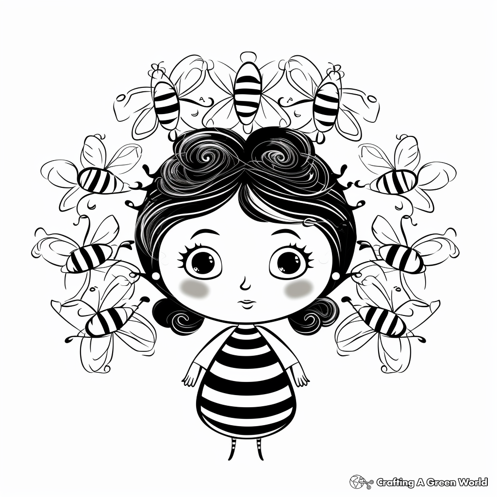 Queen Bee in a Swarm Coloring Pages 3