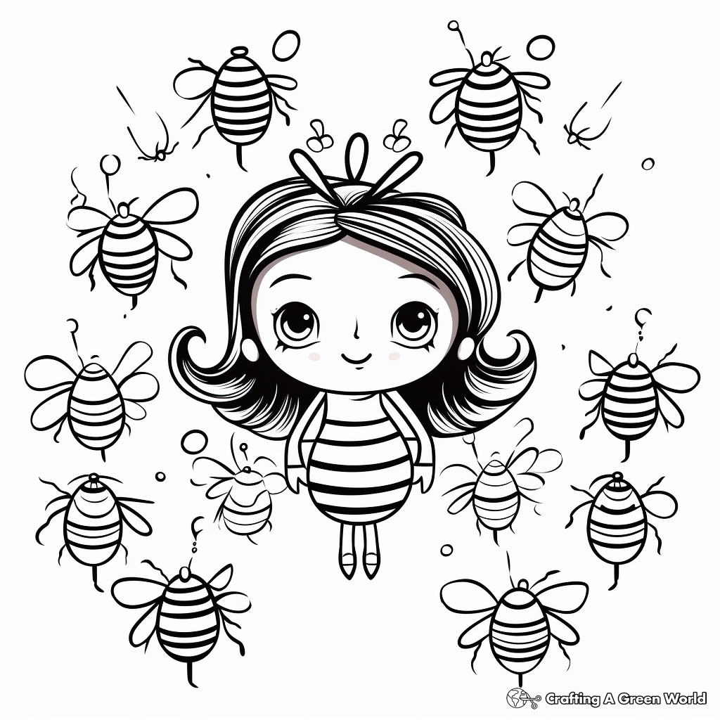 Queen Bee in a Swarm Coloring Pages 4
