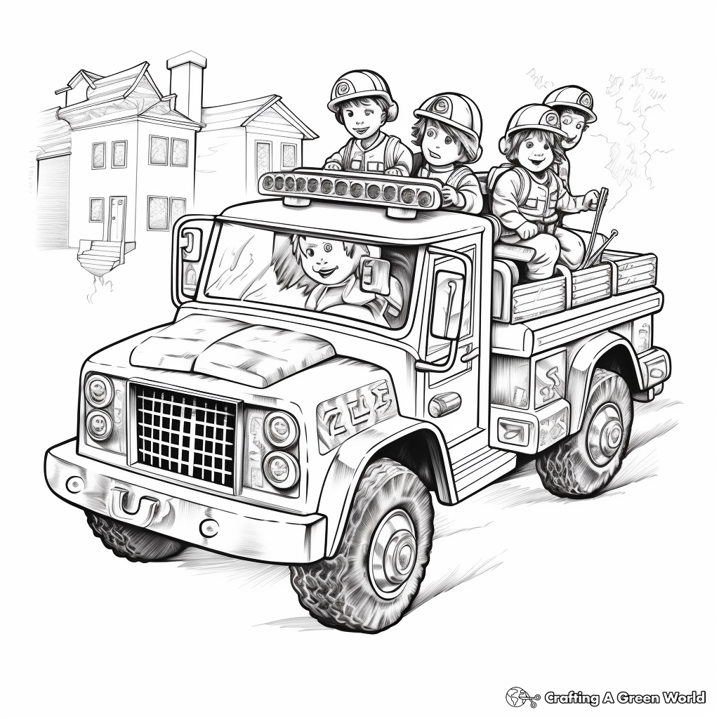 Race to Action Fire Truck Coloring Pages 2