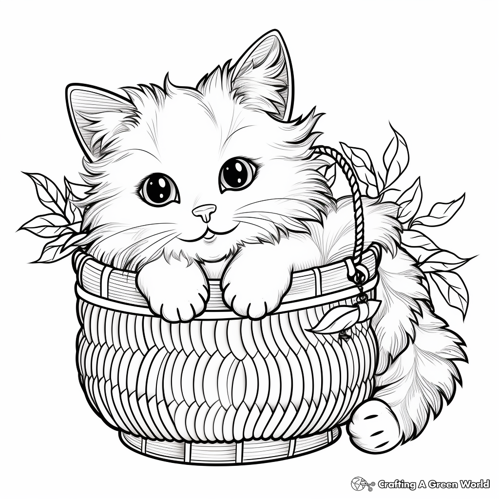Ragdoll Cat in a Basket Coloring Pages 2