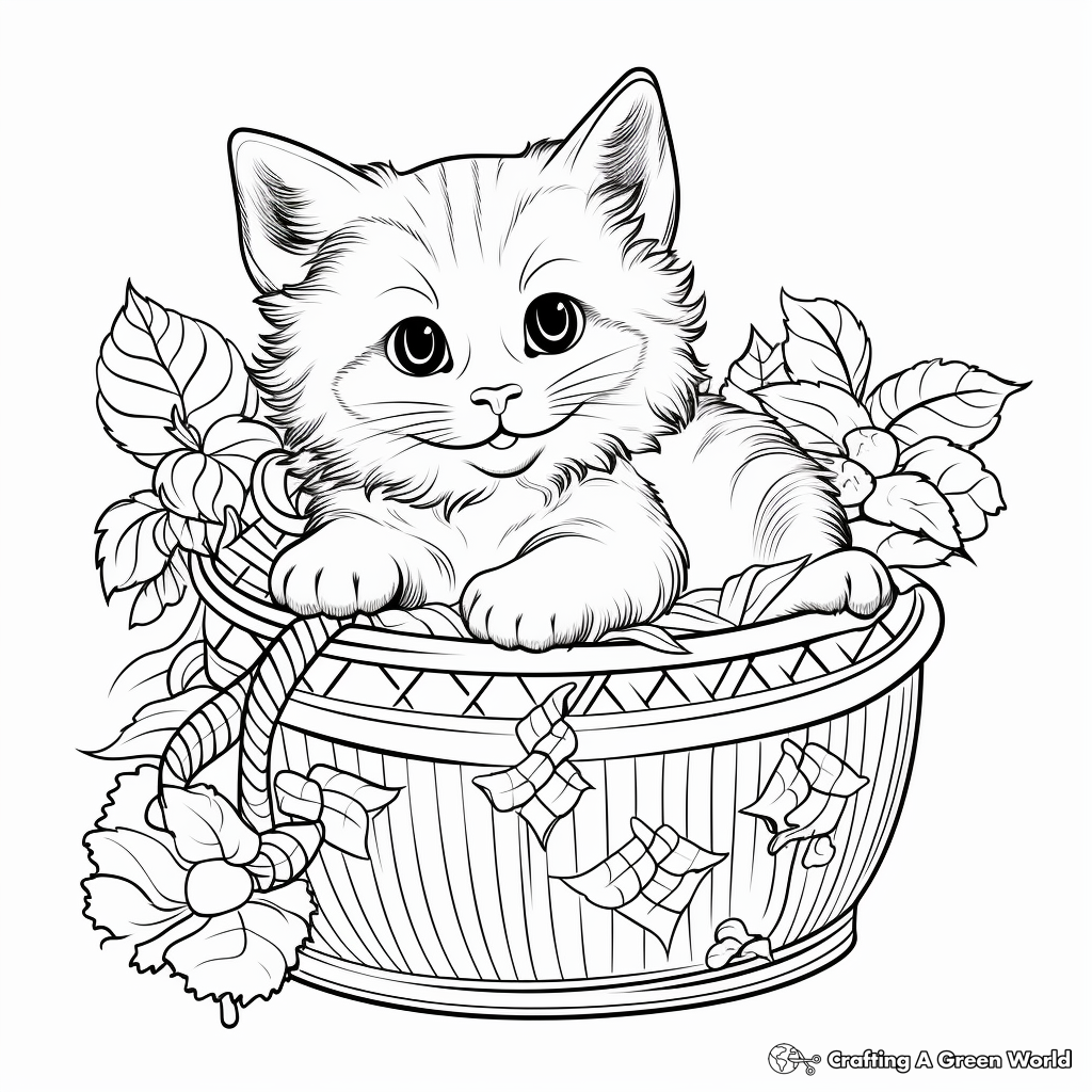 Ragdoll Cat in a Basket Coloring Pages 4