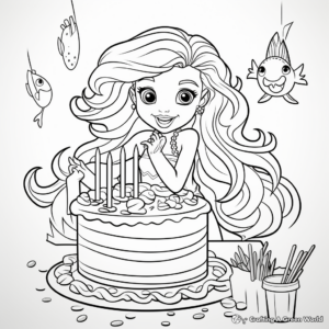 Rainbow and Mermaid Cake Coloring Pages for Artists 2