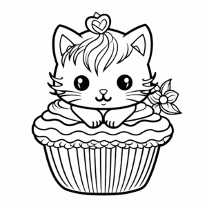 Rainbow Cat Cupcake Coloring Pages for Creatives 1
