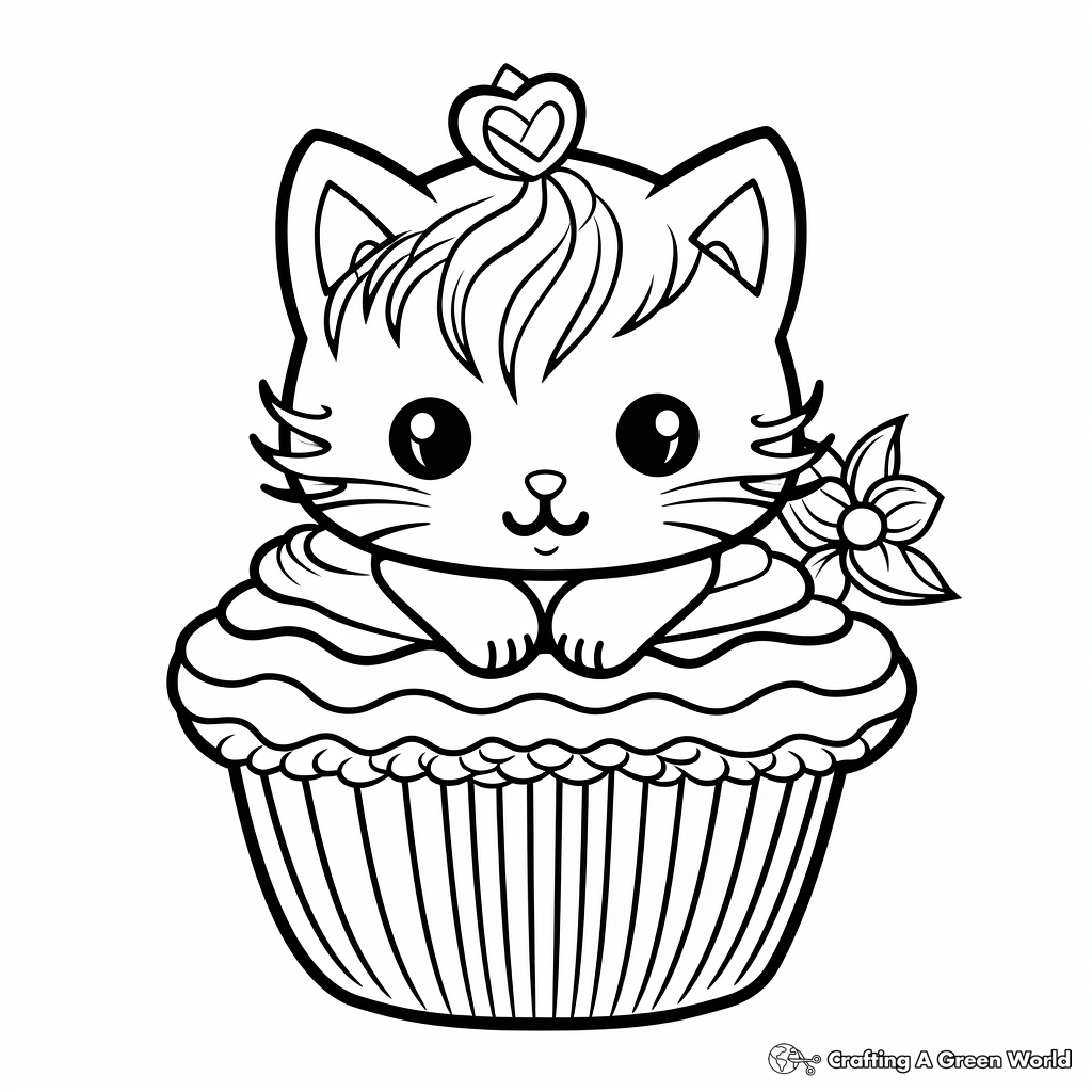 Rainbow Cat Cupcake Coloring Pages for Creatives 1
