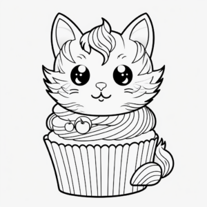 Rainbow Cat Cupcake Coloring Pages for Creatives 4