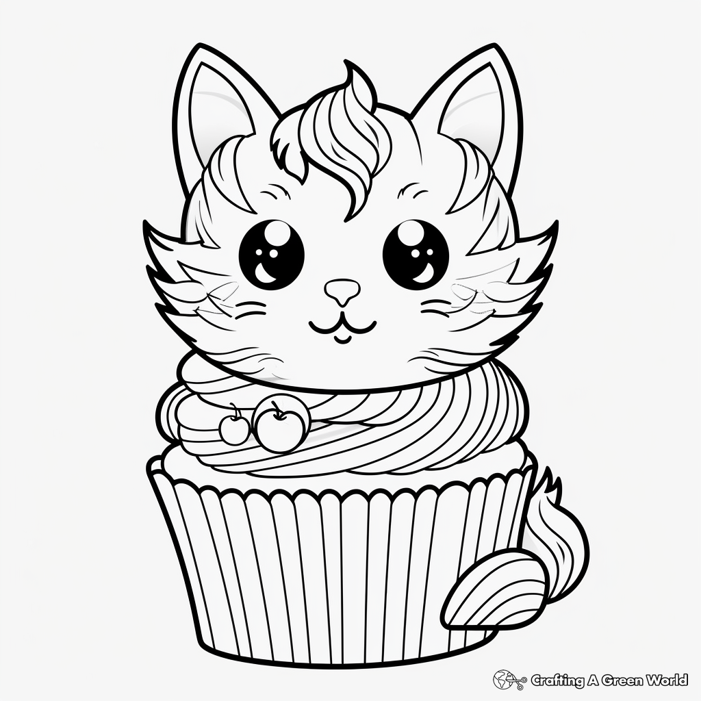 Rainbow Cat Cupcake Coloring Pages for Creatives 4